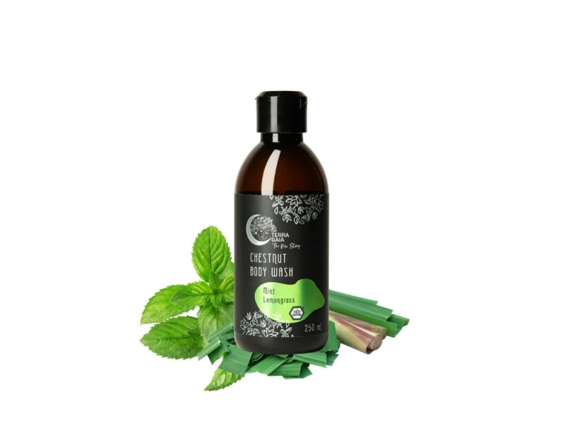 Gel de Duș Natural cu Castane, Mentă și Lemongrass, 250 ml, TerraGaia