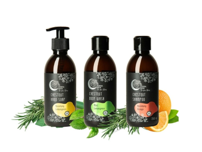 Set Natural pentru Baie cu Castane – Săpun, Gel de Duș și Șampon, TerraGaia
