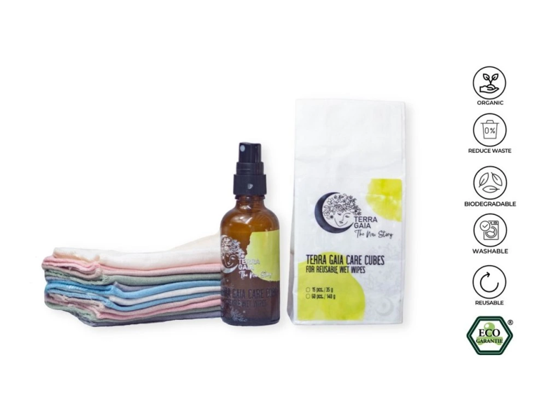 Set Care Cubes cu Flacon Spray și Șervețele Reutilizabile, TerraGaia